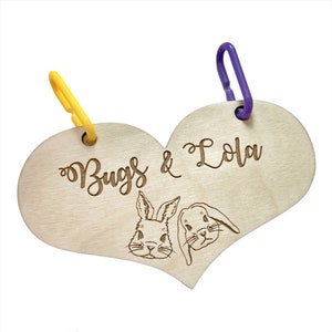 Bunny Rabbit Cage Tag, Personalized, Custom, Engraved Wood, Pet Rabbit, Pet Bunny, Cage Tag, Cage Accessories, Cage Decor, Small Animal