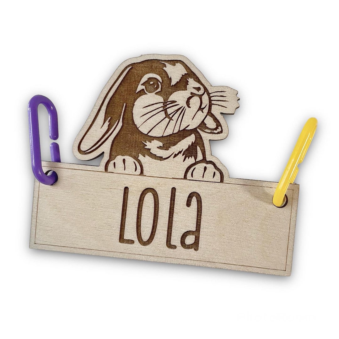 Bunny Rabbit Cage Tag, Personalized, Custom, Engraved Wood, Pet Rabbit