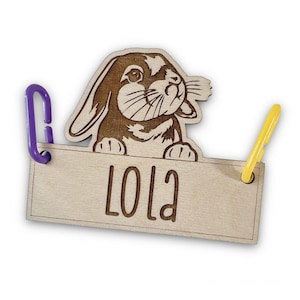 Bunny Rabbit Ears Down Cage Tag, Personalized, Custom, Engraved Wood, Pet Rabbit, Pet Bunny, Cage Tag, Cage Accessories, Small Animal