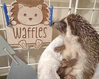 Custom Engraved Wood Hedgehog Cage Tag - Personalized Pet Name Sign Decor Accessories for Small Animals