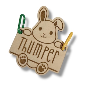Bunny Rabbit Ears Down Cage Tag, Personalized, Custom, Engraved Wood, Pet Rabbit, Pet Bunny, Cage Tag, Cage Accessories, Small Animal
