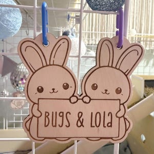 Bunny Rabbit Cage Tag, Personalized, Custom, Engraved Wood, Pet Rabbit, Pet Bunny, Cage Tag, Cage Accessories, Cage Decor, Small Animal,