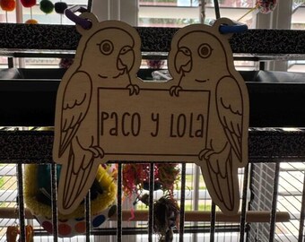 Conure Duo Bird Cage Tag, Personalized, Custom, Engraved Wood, Pet Bird, Conure, Cage Tag, Cage Accessories, Cage Decor, Small Animal