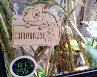 Personalized Chameleon Terrarium Name Tag, Custom Engraved Wood Habitat Label for Reptile Vivarium Cage