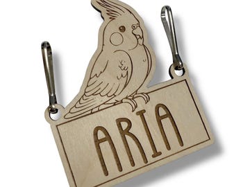 Personalized Cockatiel Bird Cage Tag Custom Engraved Wood Pet Parrot Accessories Small Animal Decor Ornament