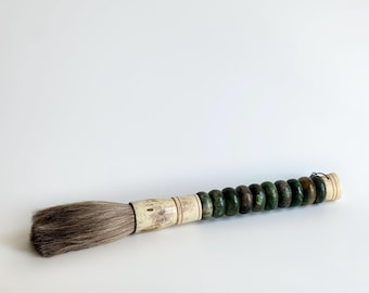 Vintage Chinese Calligraphy Brush with Stacked Jade and Bone Accents