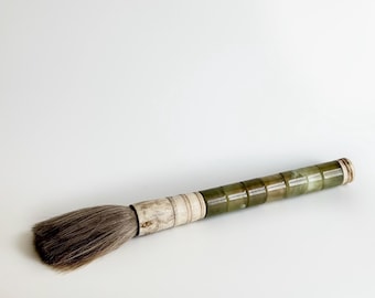 Vintage Chinese Calligraphy Brush with Stacked Jade and Bone Accents