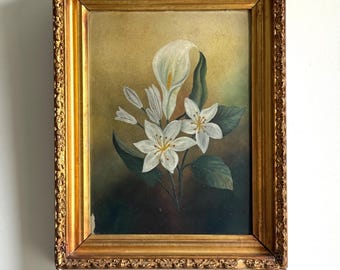 Antique Framed Floral Still Life Painting on Board