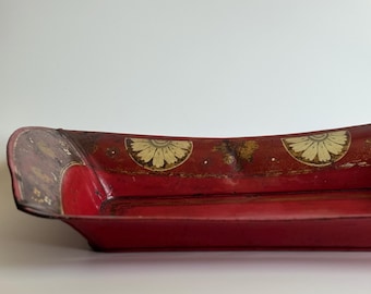 Red Toleware Tray  Floral/Gold Motif