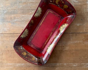 Red Toleware Tray  Floral/Gold Motif