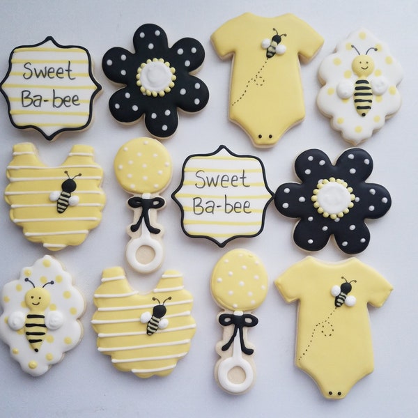 Sweet Ba-Bee cookies, What will it bee cookies, gender reveal, bee baby shower cookies
