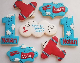 Airplane Sugar Cookies, vintage airplane sugar cookies,airplane 1st birthday