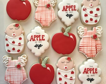Apple Baby Shower Sugar Cookies: 12 Decorated Favors