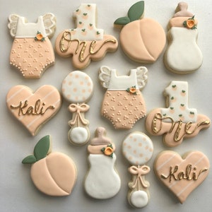 Sweet as a peach, sweet as a peach 1st birthday, peach themed sugar cookies
