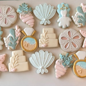 Seashore themed bridal shower sugar cookies, Ocean themed sugar cookies, beach themed bridal shower favors, wedding,