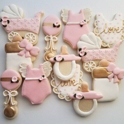 Pink Baby Shower Cookies Little Girl Baby Shower Girly Sugar Etsy