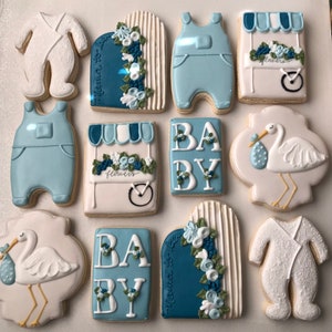 Baby Shower Sugar Cookies: Blue Garden Theme, Stork (12 ct)