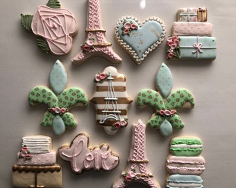 French themed sugar cookies, french sweet 15, Paris themed sugar cookies, lavender cookies