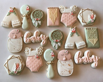 Boho Chic baby shower sugar cookies, boho chic, baby shower cookies,