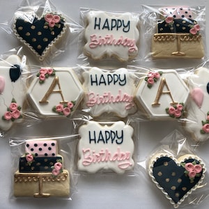 Birthday sugar cookies, navy and pink sugar cookies