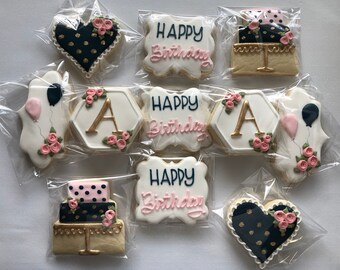 Birthday sugar cookies, navy and pink sugar cookies