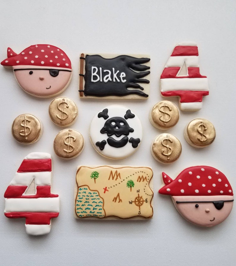 Pirate themed sugar cookies, treasure sugar cookies, birthday sugar cookies image 1