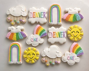 Rainbow themed sugar cookies, Two-two themed, tutu themed, sunshine themed,