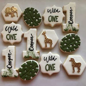 Wild One Sugar Cookies, Safari sugar cookies, jungle cookies, monkey, elephant,  birthday cookies
