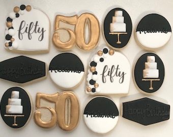 Birthday sugar cookies, pretty sugar cookies, 50th birthday,