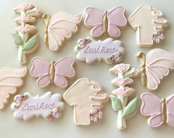 Butterfly 1st Birthday Sugar Cookies, Garden sugar cookies, first birthday, butterfly cookies