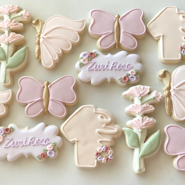 Butterfly 1st Birthday Sugar Cookies, Garden sugar cookies, first birthday, butterfly cookies