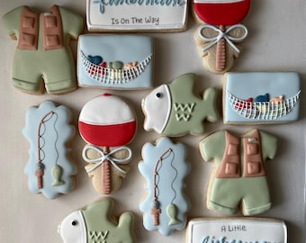 Little Fisherman Sugar Cookies: Baby Shower Favors, Set of 12