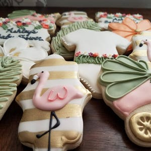 Tropical Baby Shower Sugar Cookies, Hawaiian themed cookies, flamingo sugar cookies image 6