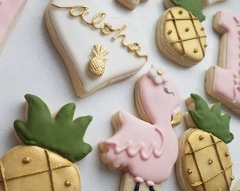 Tropical Hawaiian Flamingo Birthday sugar cookies