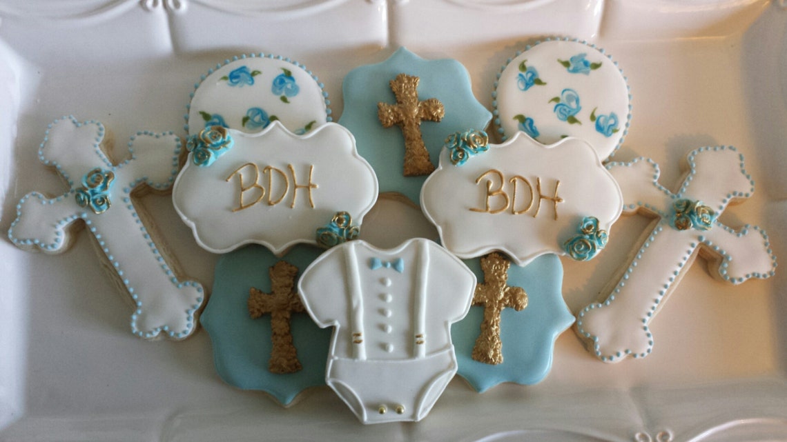 Baptism Sugar Cookies little boy baptism cookies blue Etsy