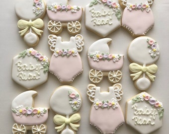 Pastel baby shower cookies, little girl baby shower, girly sugar cookies, pink birthday sugar cookies