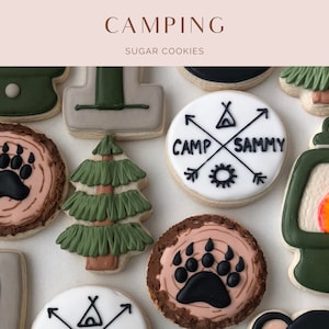 Camping themed sugar cookies, First Birthday,  Camping, outdoors, One Happy Camper