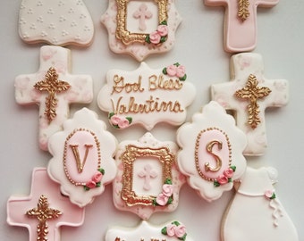 Christening Sugar Cookies, girl communion cookies, garden communion cookies, baptism sugar cookies, christening sugar cookies