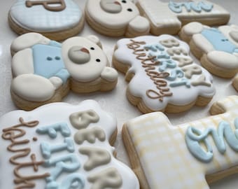 Teddy Bear Sugar Cookies: Baby Shower Favors, Set of 12