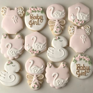 Swan Baby Shower Cookies, swan themed, pink baby shower