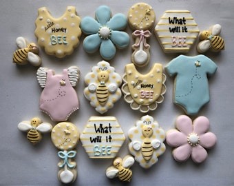 What will it bee sugar cookies, gender reveal cookies, bee themed sugar cookies, bee themed baby shower