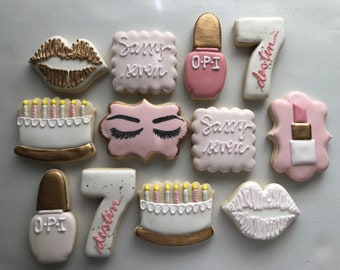 Sassy Seven sugar cookies, makeup cookies, little girl sugar cookies