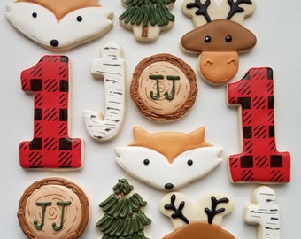 Lumberjack first birthday, fox first birthday, lumberjack sugar cookies, woodland 1st birthday, lumberjack 1st birthday