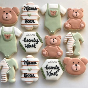 Teddy Bear Sugar Cookies, Teddy Bear Baby Shower, I can bearly wait sugar cookies