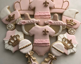 Princess Sugar Cookies, royal princess cookies, pink baby shower cookies, baby shower, first birthday