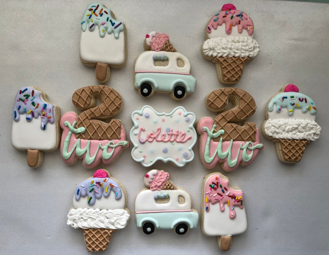 Ice Cream Themed Cookies 1st Birthday Ice Cream 2nd Etsy