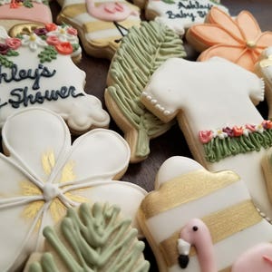 Tropical Baby Shower Sugar Cookies, Hawaiian themed cookies, flamingo sugar cookies image 5