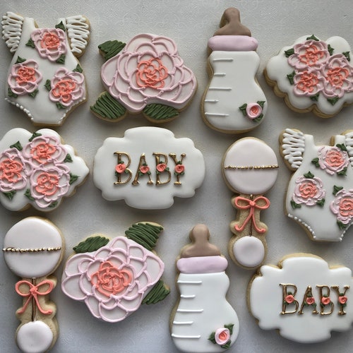 Coral and Pink Baby Shower Sugar Cookies Garden Baby Shower Etsy