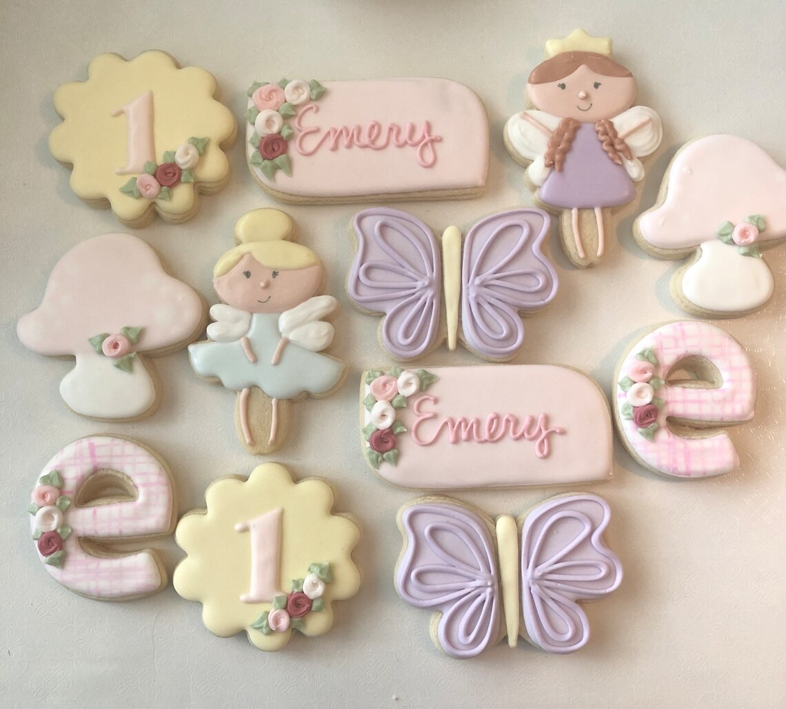 Fairy sugar cookies, garden cookies, fairy themed, butterflies, enchanted, mushrooms, birthday image 1