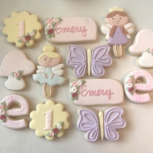Fairy sugar cookies, garden cookies, fairy themed, butterflies, enchanted, mushrooms, birthday
